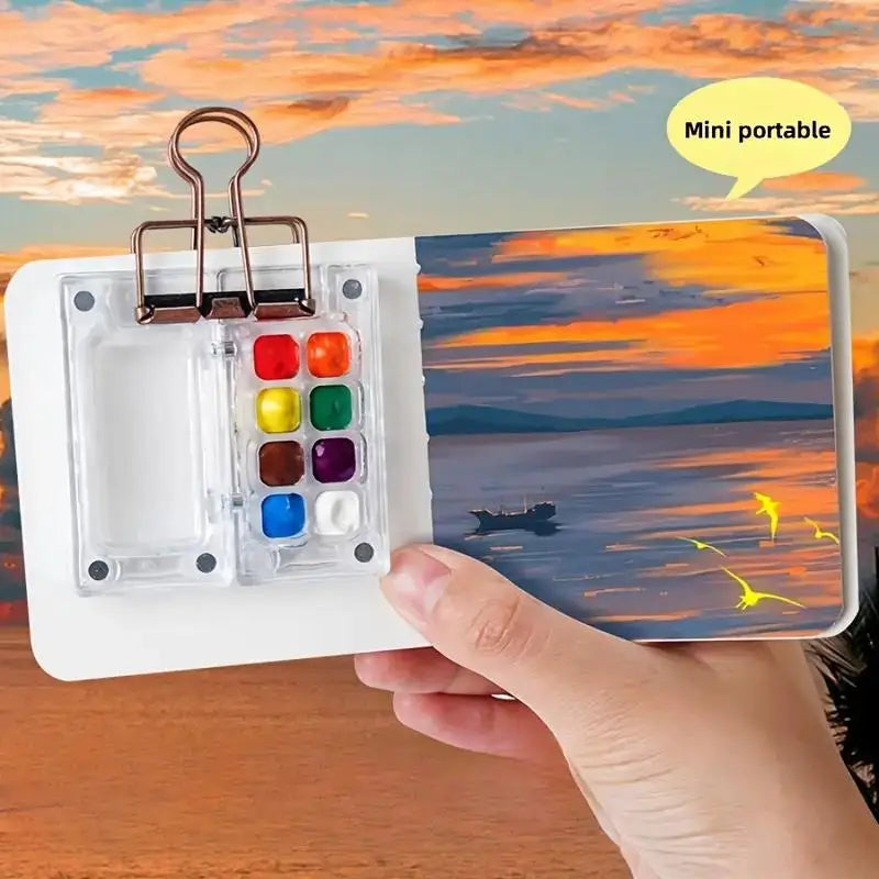 Tragbares Mini Aquarell Farbbox Set mit Skizzenbuch und PE-Palette