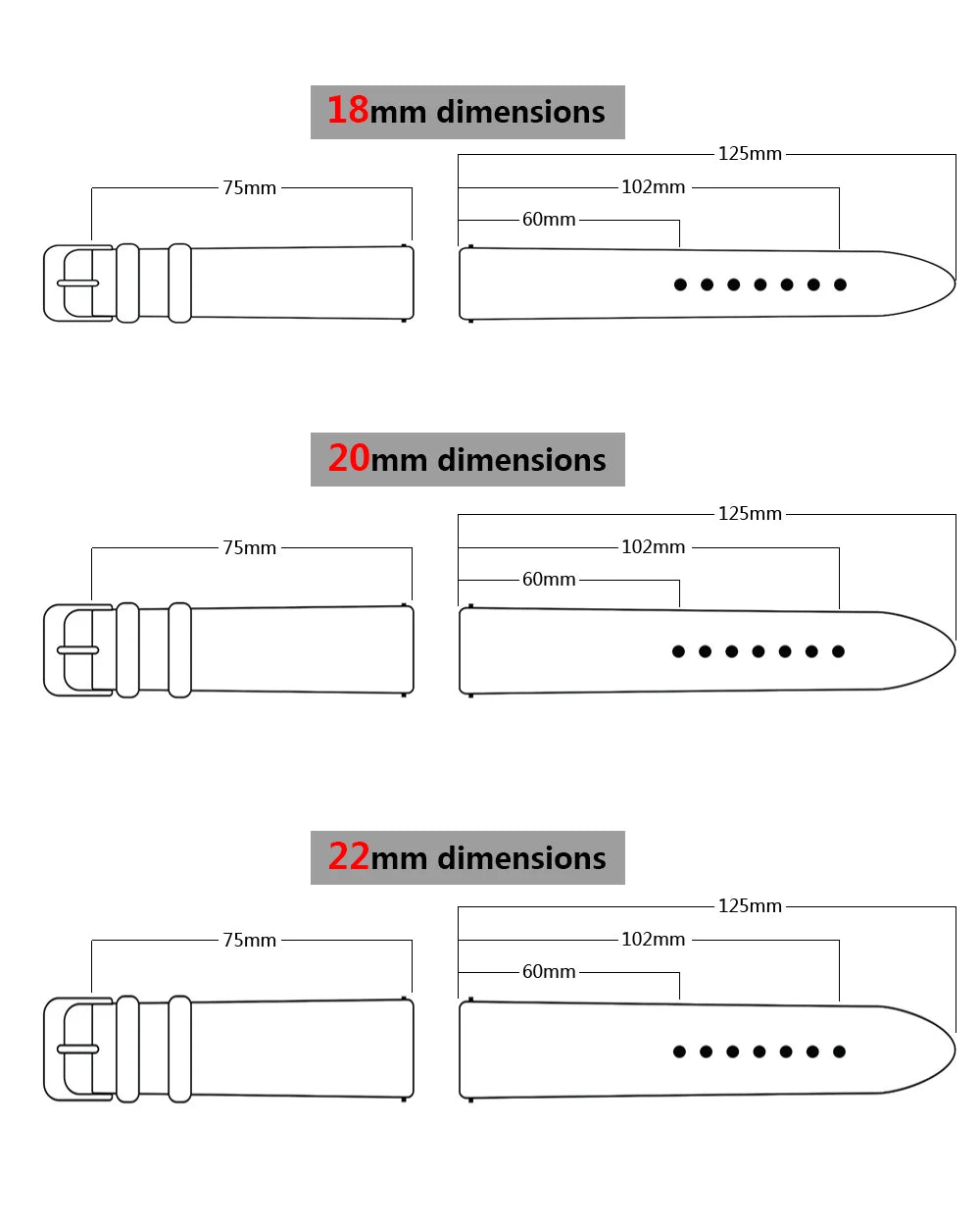 Echtleder Uhrenarmband Schnellverschluss 18/20/22mm für viele Smartwatches