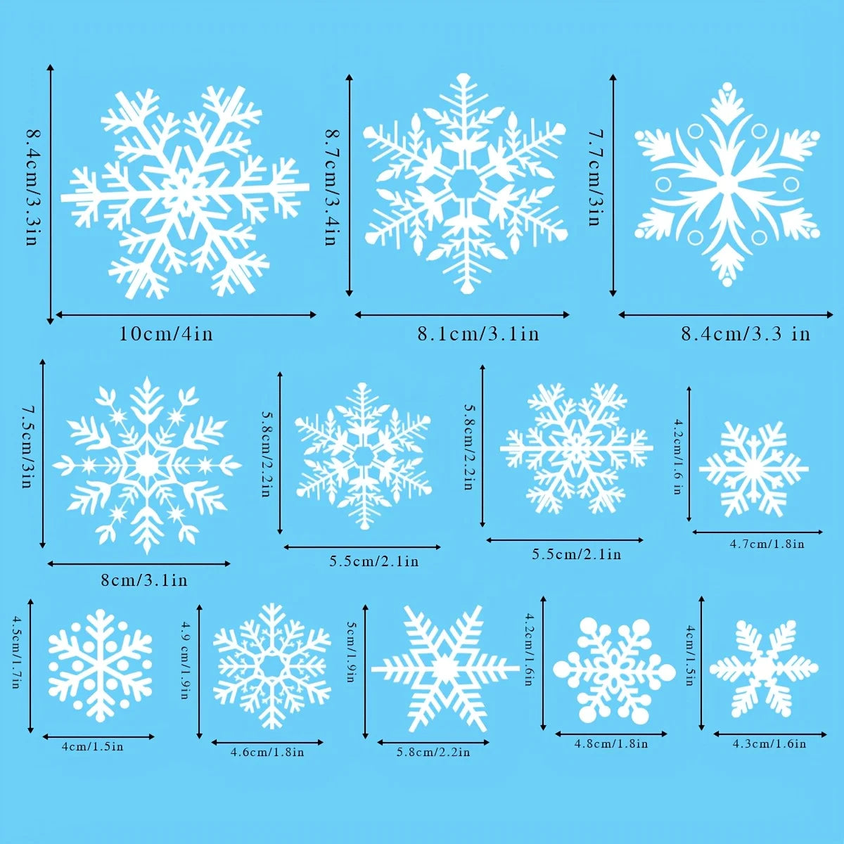 4 Blatt Set Weihnachts Fensteraufkleber mit weißen Schneeflocken