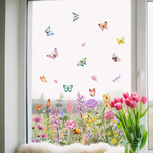 Bunte Schmetterling Blumen Fenstersticker Wiederverwendbar Wasserdicht Dekor