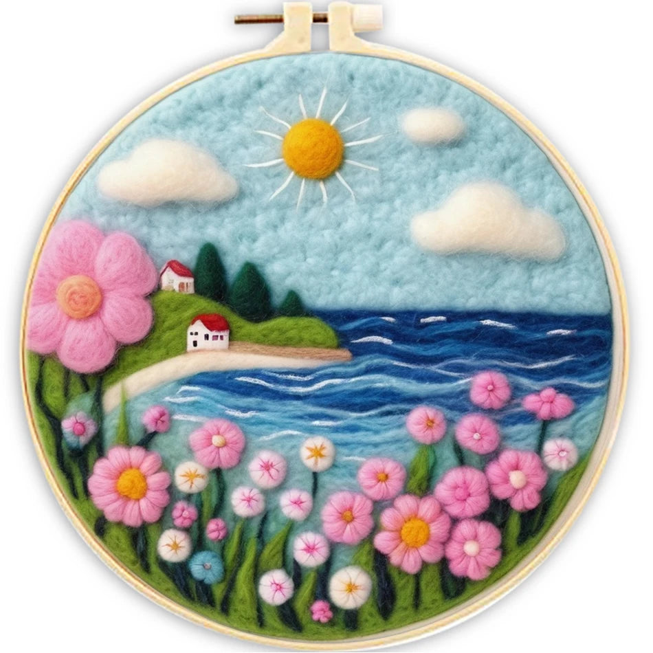 Kreatives Nadel Filz Kit für Anfänger mit Wolle, Nadeln - Filzleinwand 20x20cm
