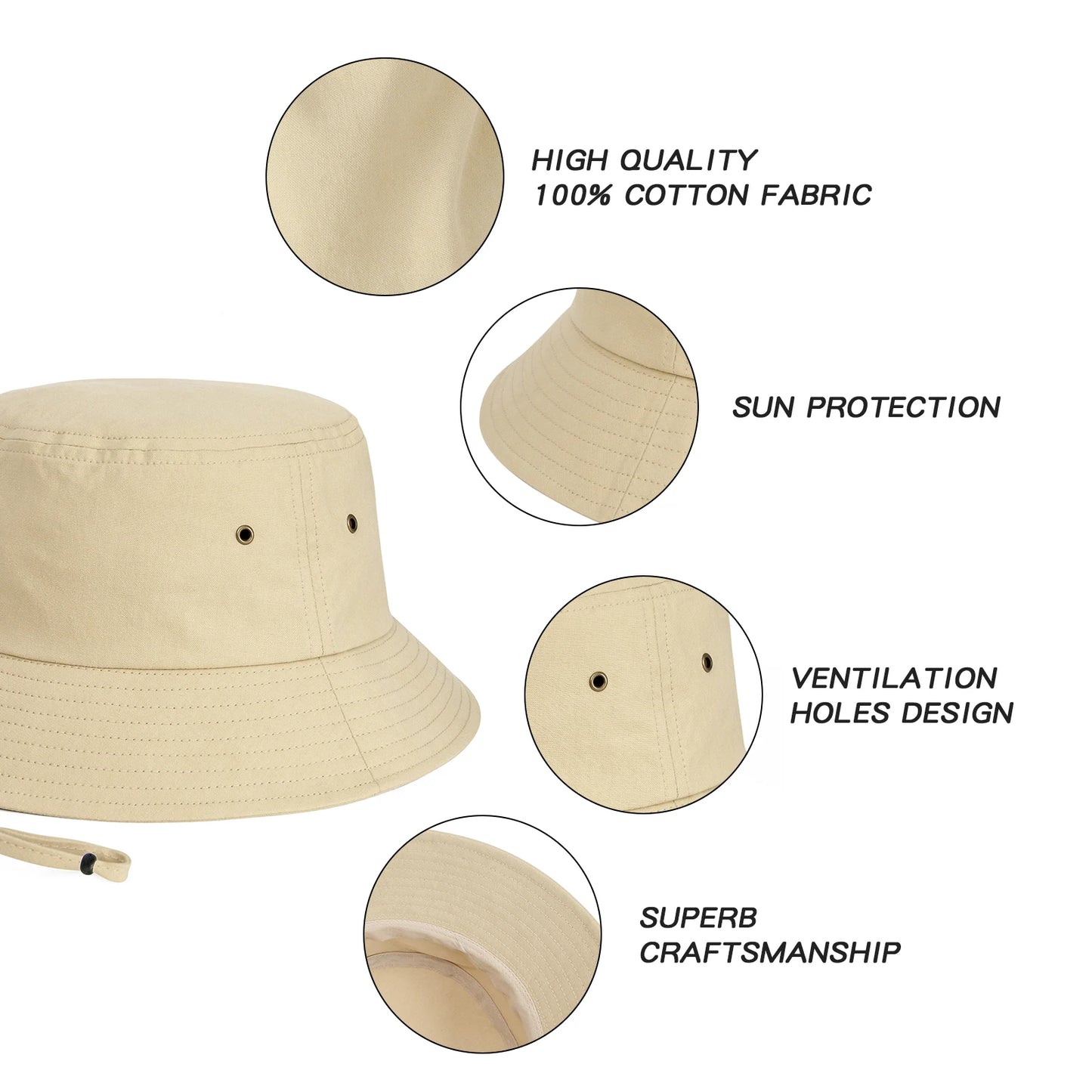 Unisex Baumwoll Eimerhut Faltbar Breiter UV Schutz Sommerhut