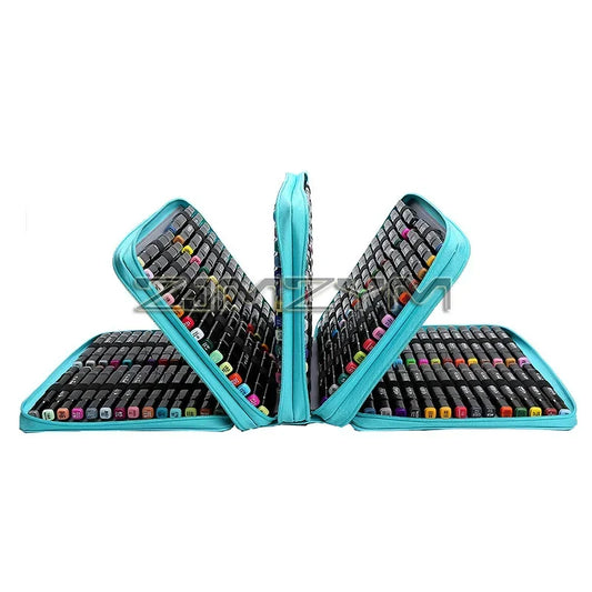 Stilvolles Leder Marker-Etui mit 224 Fächern – Übersicht - großer Stauraum