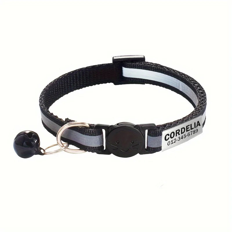 Reflektierendes Katzenhalsband mit Namensschild und Glöckchen, personalisierbar