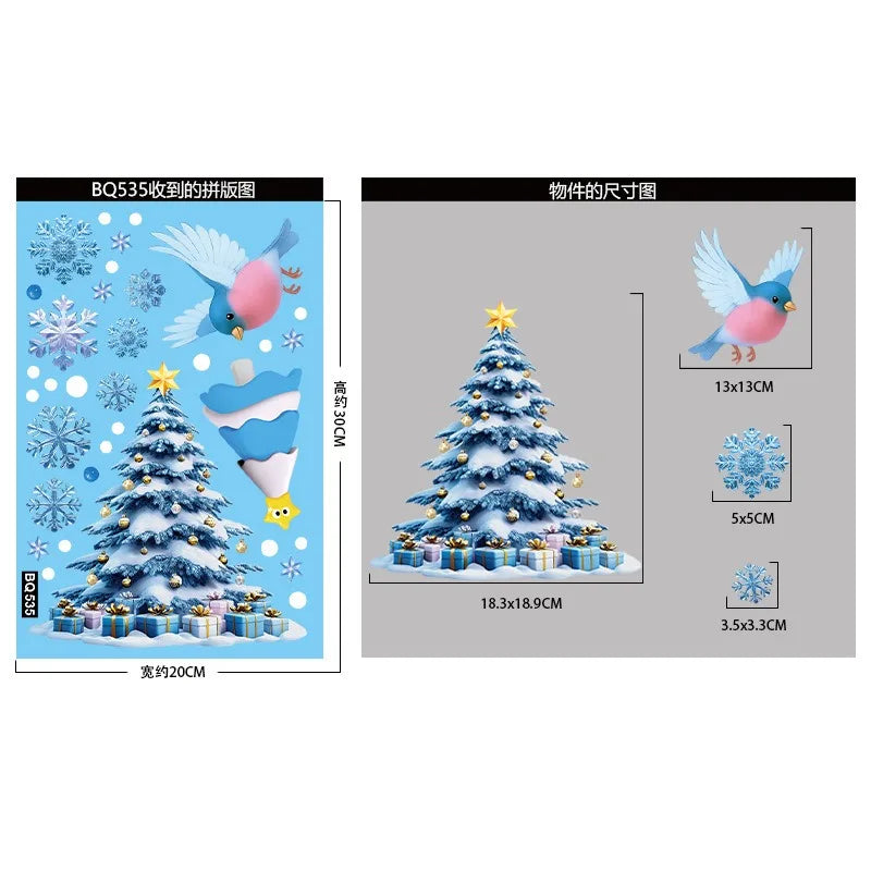 Weihnachten Fenster Aufkleber mit Schneemann Weihnachtsmann und Elch Motiven