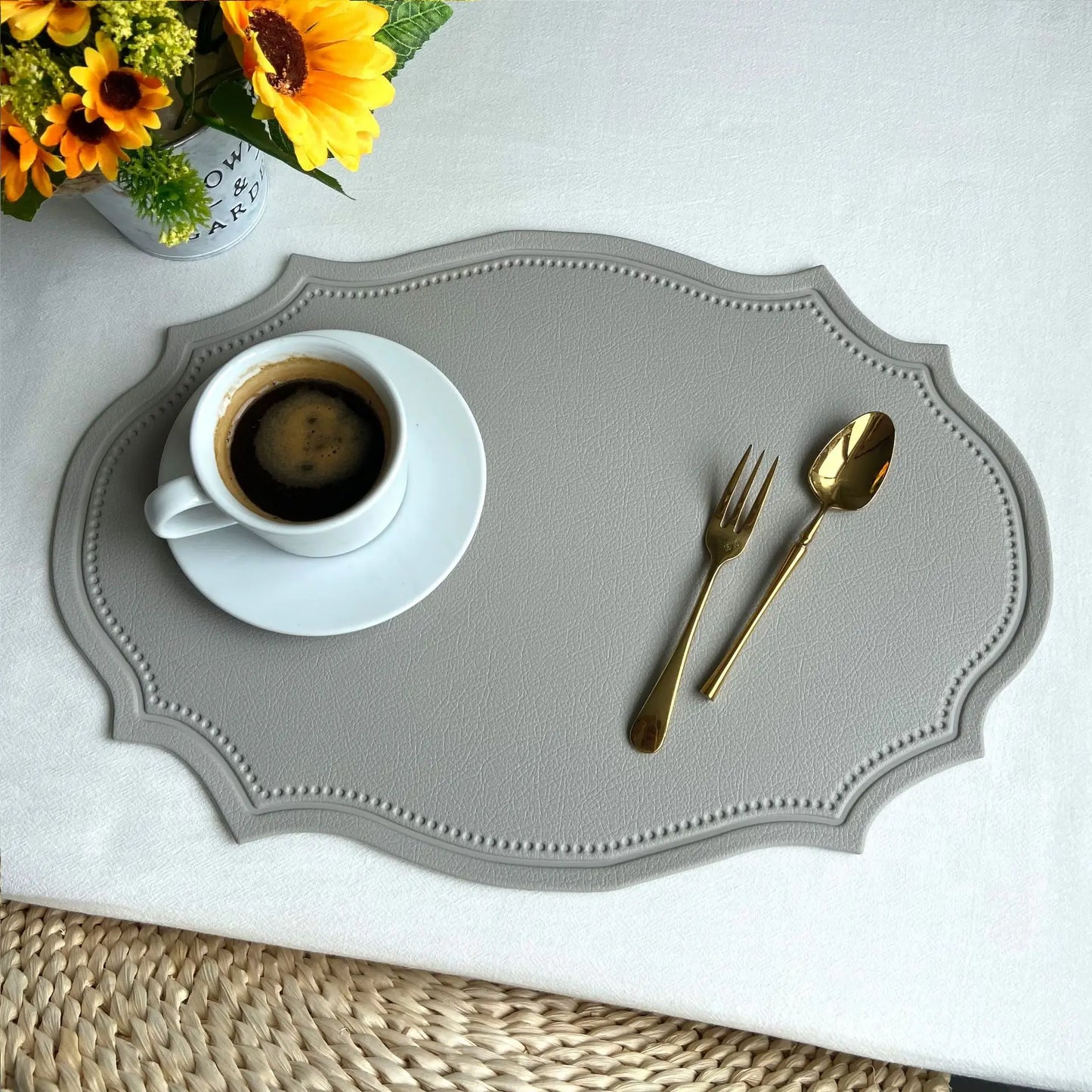 Geformte PU Kunstleder Tischsets Luxus Schwarz Creme Grau 1/4/6 Stk.
