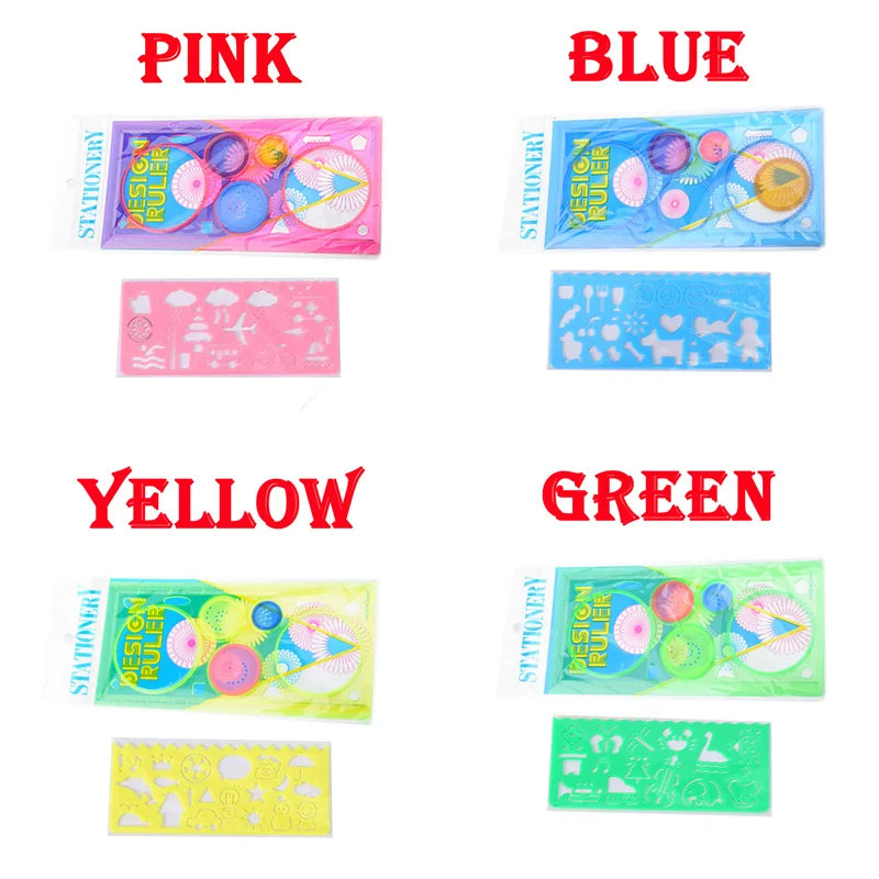 Kreatives Spirograph Zeichenschablonen Set, 4 bunte Designs, Kunststoff