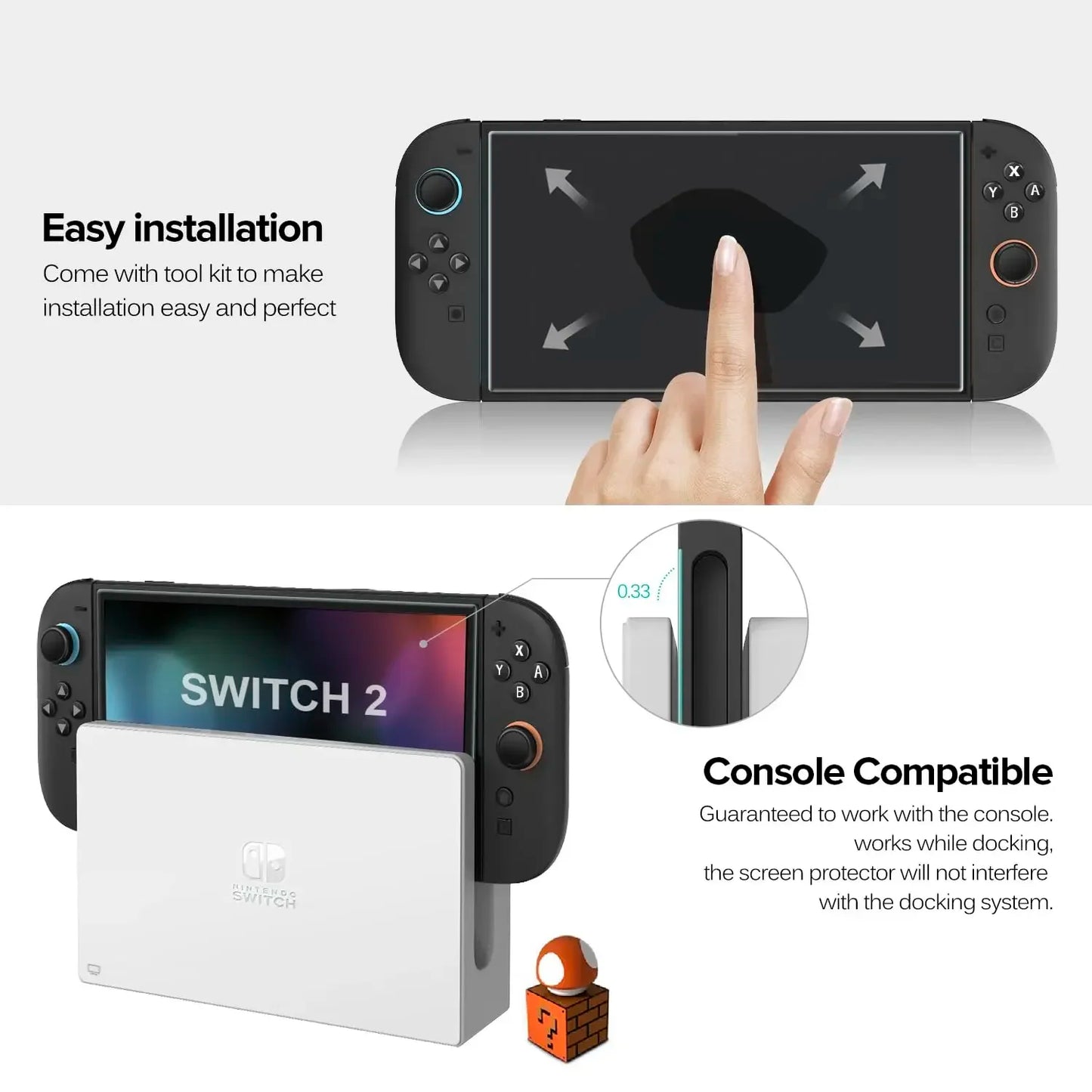 2025 HD-Glas Displayschutz für Nintendo Switch 2 – kratzfest - transparent