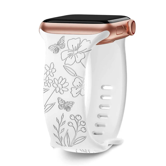 Blumengraviertes Silikonarmband für Apple Watch 38–49 mm – stilvoll - flexibel