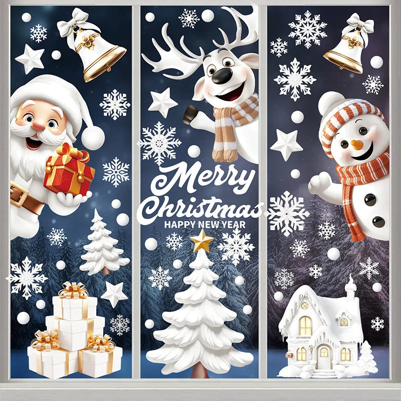 9-teiliges Weihnachts Fensteraufkleber Set mit Santa Claus, Rentier und Baum