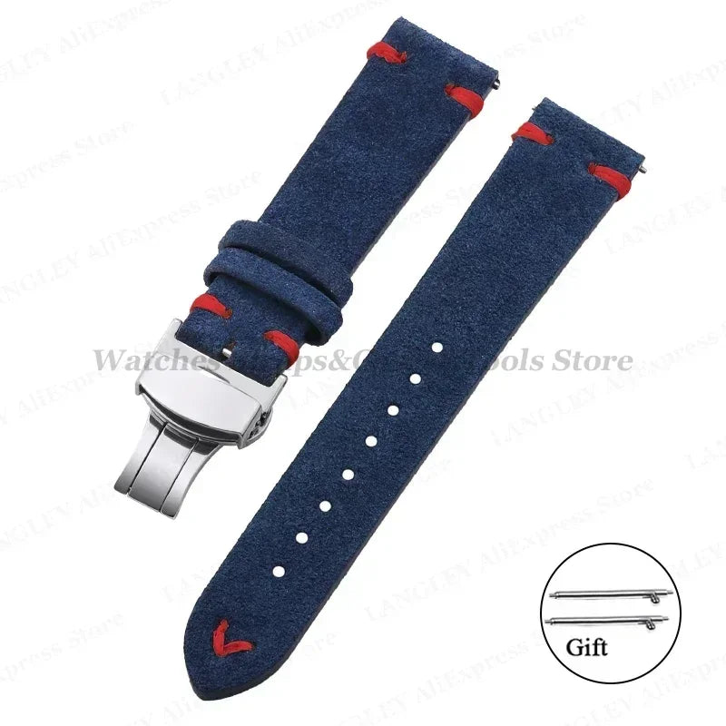 Wildleder Leder Uhrenarmband 18-22mm Schmetterlingsschnalle Unisex Universal
