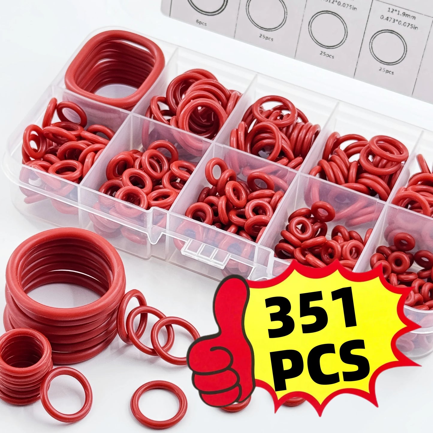 351-teiliges Silikon O-Ring Set, 10 Größen, öl- und hitzebeständig