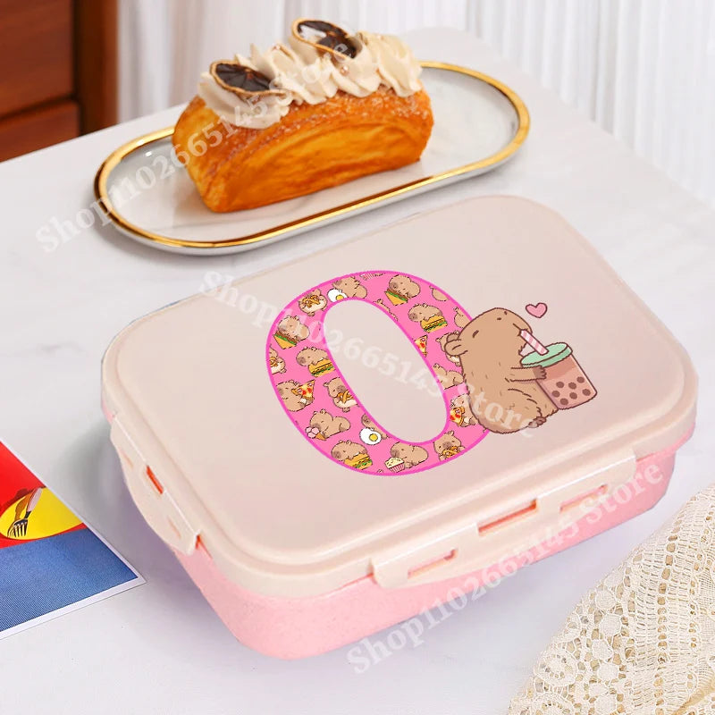 Niedliche Capybara Lunchbox mit A-Z Buchstaben, Single Layer Bento Box