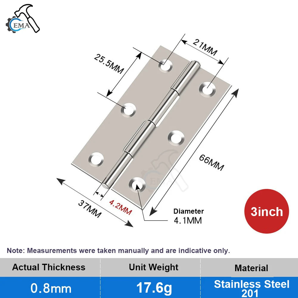 Edelstahl-Flachscharnier 1,5-4 Zoll für Holztüren und Schränke, 10er Set
