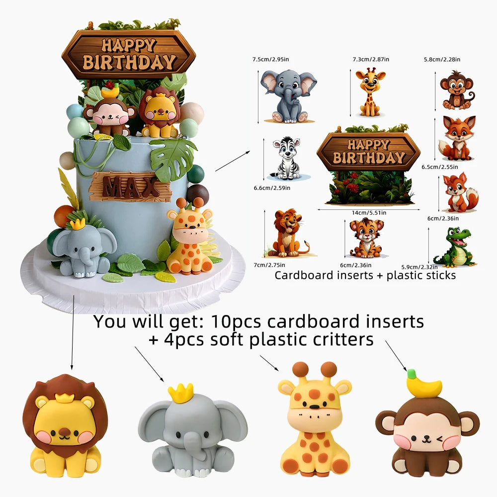 Bunte Kuchendekoration mit Dschungeltieren für Kinderpartys