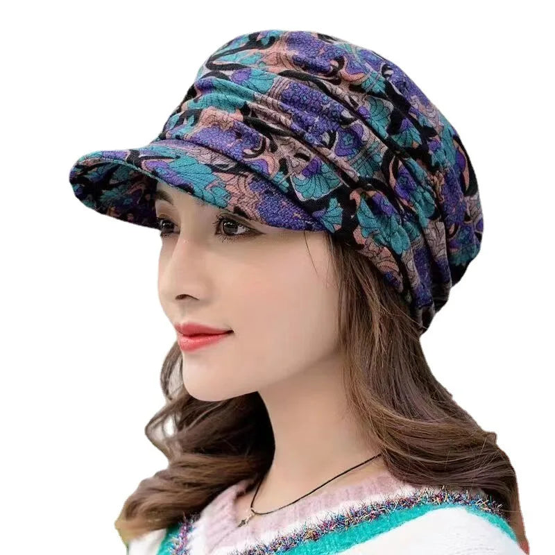 Warme Damen Baseball Kappe Floral Vintage Einstellbar Winter Hut