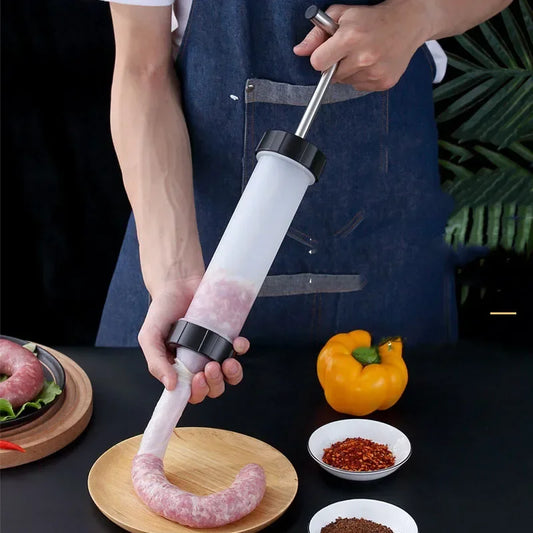 Präziser manueller Wurstfüller mit Metallgetriebe, 3 Trichter, handlich - robust