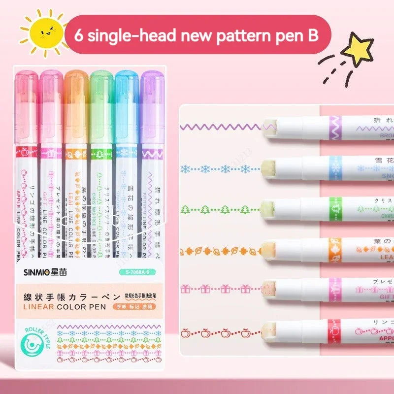 Kawaii Blumen-Highlighter Set 6 Farben mit Roller Spitze – Perfekt für Schule & Büro