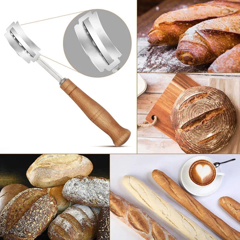 Edelstahl Teigschneider für Brot - Gebäck – 5 Klingen, Holzgriff