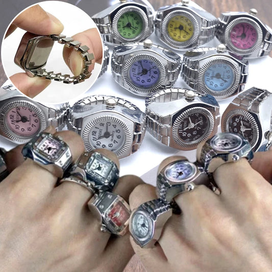 Mini Fingeruhr mit elastischem Band – Vintage Design für Damen - Herren