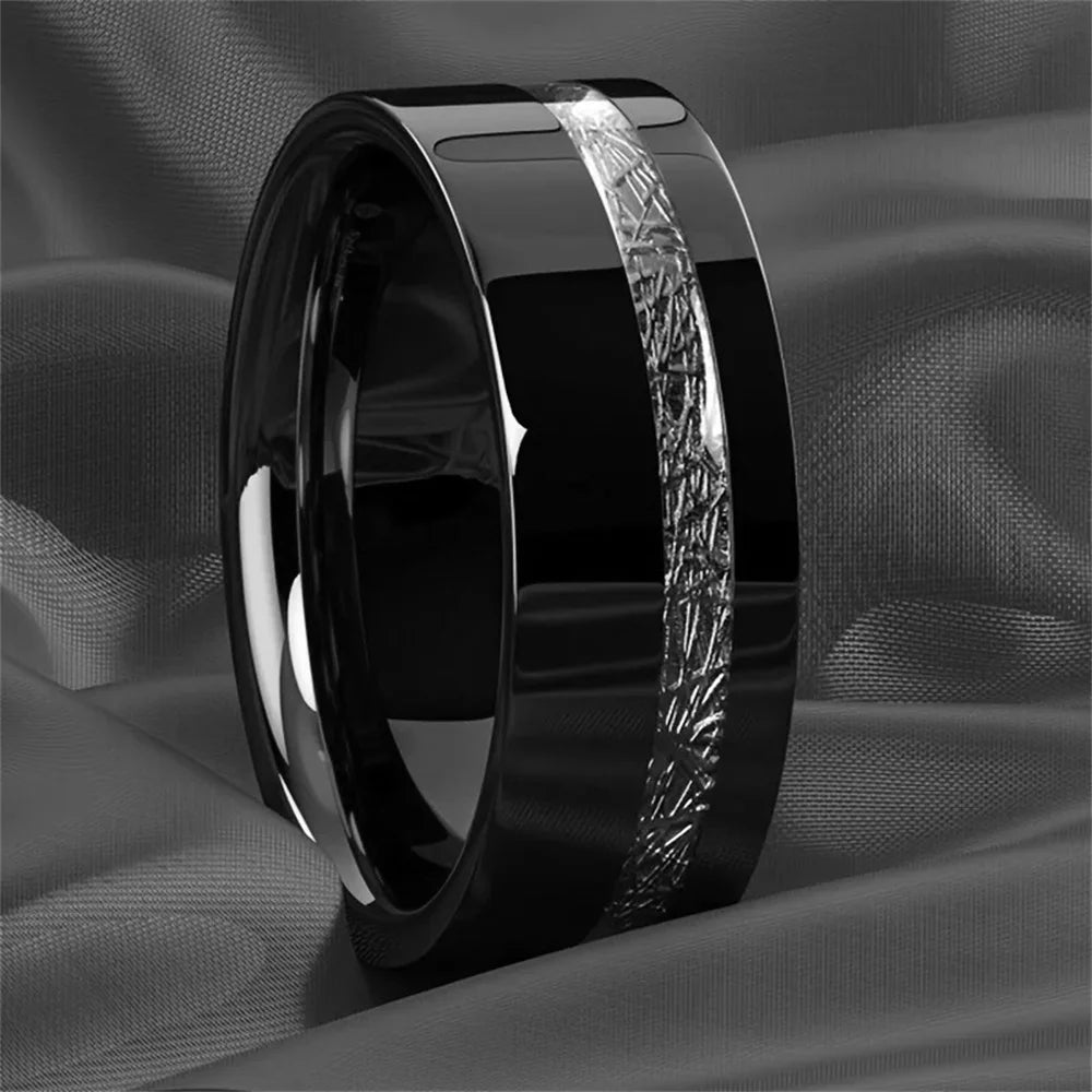 8mm Edelstahl Ring Herren Carbon Faser Inlay Hochzeitsband Geschenk