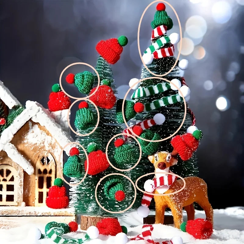 20-teiliges Set Mini-Weihnachtsmützen und Schals in Rot und Grün