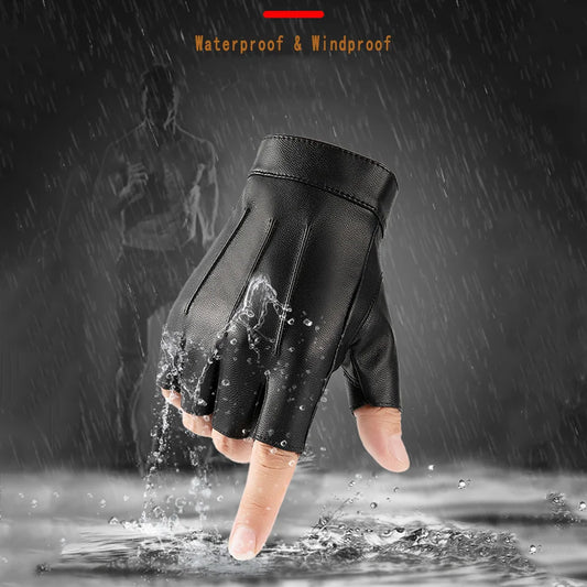 Winddichte fingerlose Fahrhandschuhe PU-Leder warm rutschfest M L XL