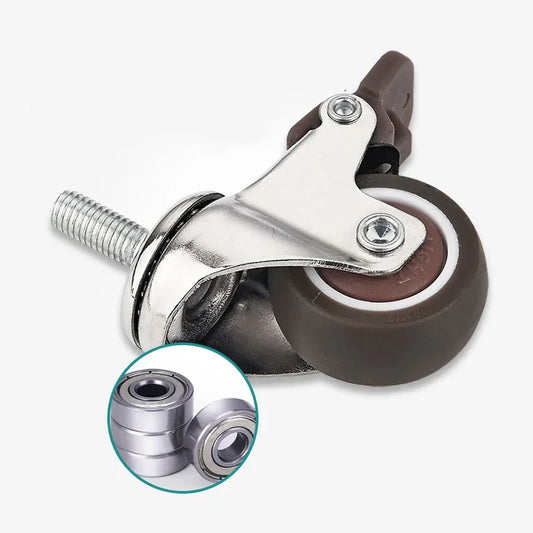 4er Set Möbelrollen aus Metall - Gummi, 360° drehbar, mit Bremse