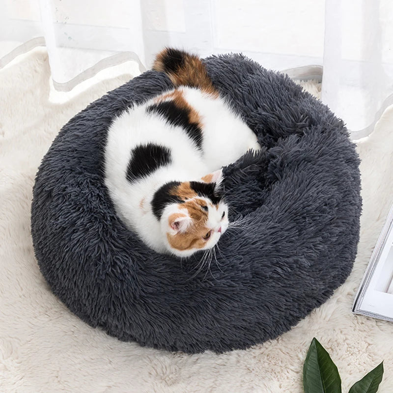 Kuscheliges rundes Haustierbett aus Plüsch, rutschfest - warm – ideal für Hunde - Katzen