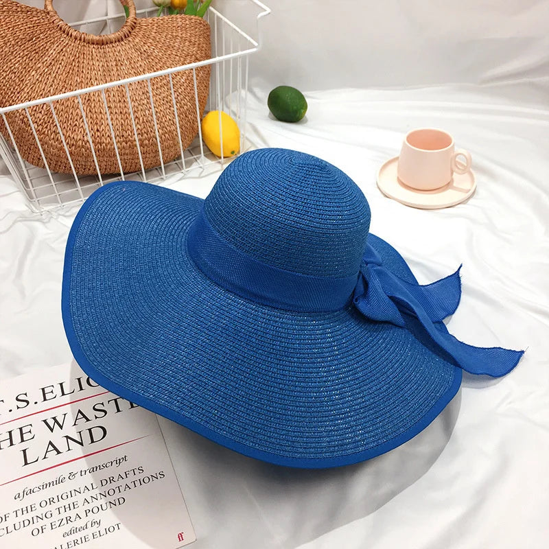 Sonnenschutz - Stil: Gelber Damen Strohhut mit großer 15 cm Krempe