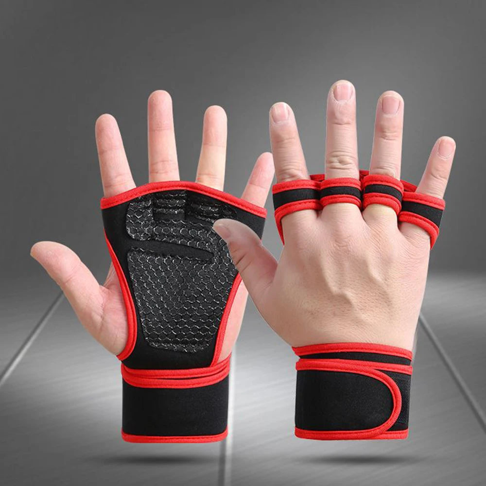 Halbfinger Fitnesshandschuhe mit Handgelenkschutz rutschfest für Training