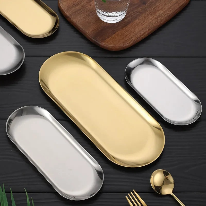 Eleganter ovaler Edelstahl-Essteller Gold oder Silber – stilvoll servieren