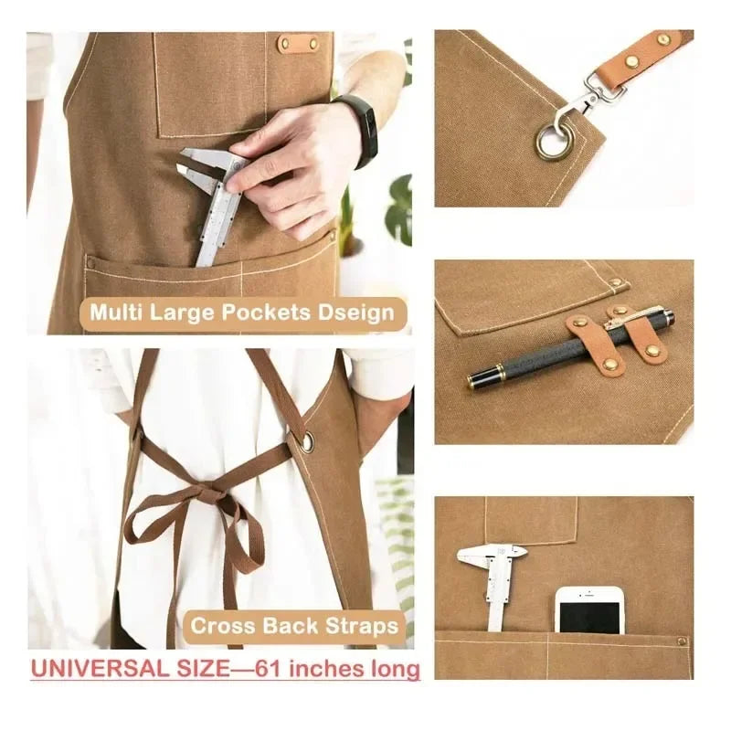 Ölbeständige Leinwand Schürze mit Taschen für Küche und Haushalt
