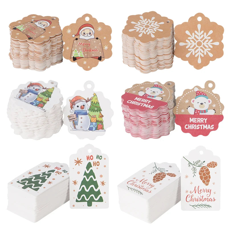 100-teiliges Frohe Weihnachten Kraftpapier Etiketten Set zum Aufhängen