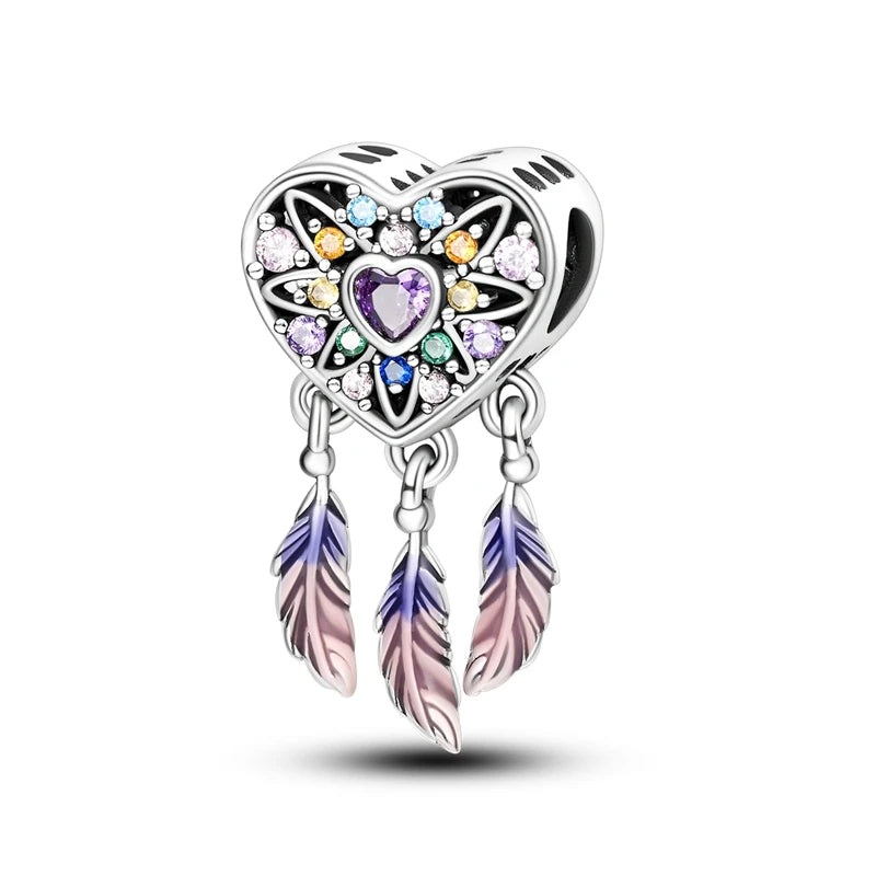 Romantische rosa 925 Silber Charms mit Zirkon – Herz - Parfüm Flasche Set