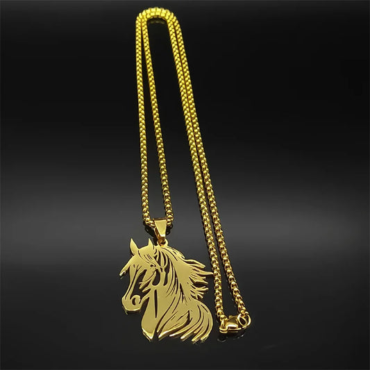 Elegante hohle Pferdekopf Anhänger Halskette aus Edelstahl