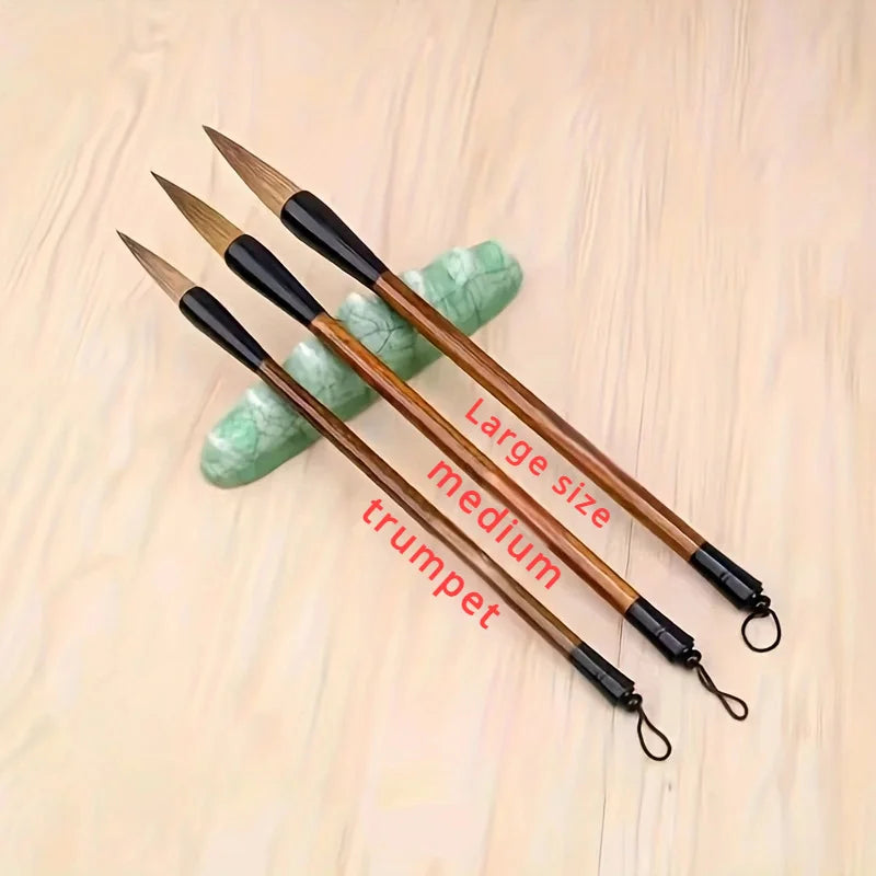 Präzise - sanft: 3-teiliges Holz-Schreibpinsel-Set mit Wiesel-Wollhaar für Kunst