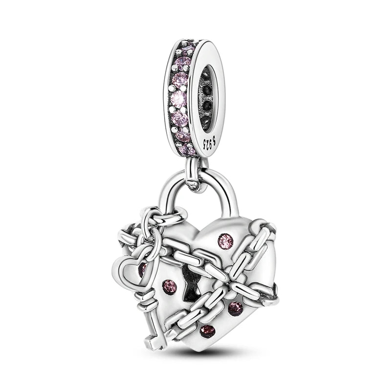 Romantische rosa 925 Silber Charms mit Zirkon – Herz - Parfüm Flasche Set