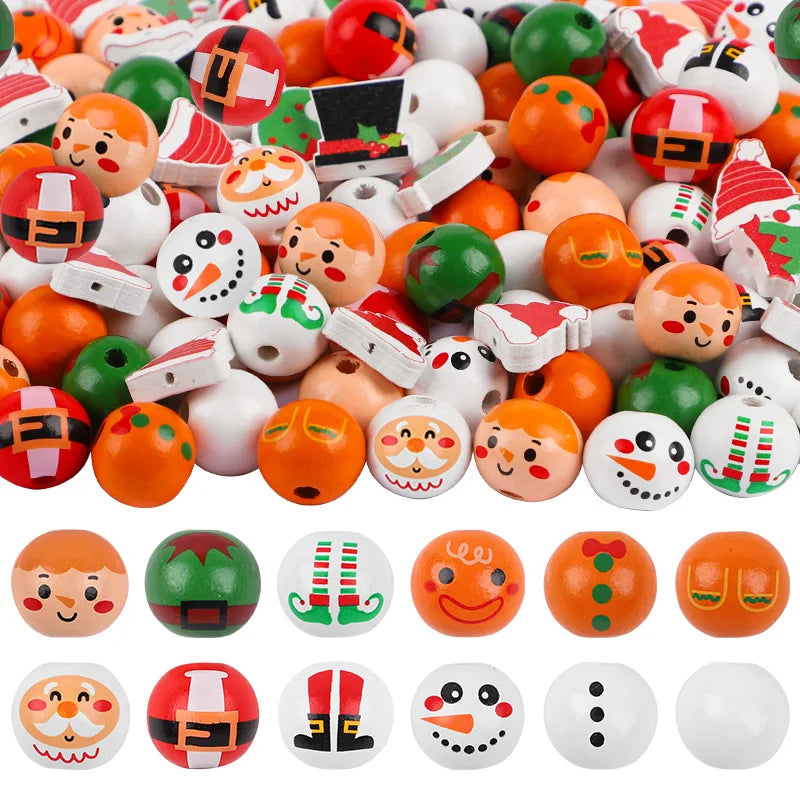 48/80 Stück Weihnachts-Holzperlen-Set mit Santa, Lebkuchenmann und mehr
