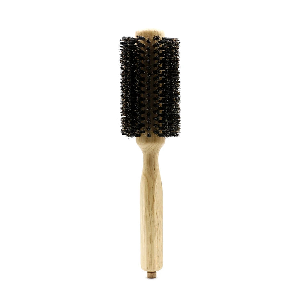Runde Haarbürste mit Holzgriff und Wildschweinborsten für professionelles Styling