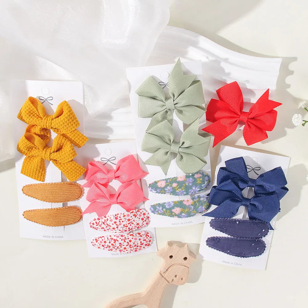 Bunte Haarklammern Set – 4-teilig, sichere Legierung - farbenfrohe Schleifen für Mädchen