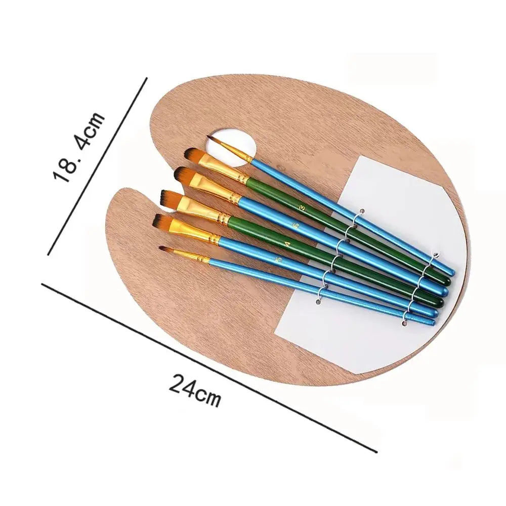 Robuste Holzfarbpalette mit Nylonpinseln – 2 Größen - Daumenhalter für Komfort