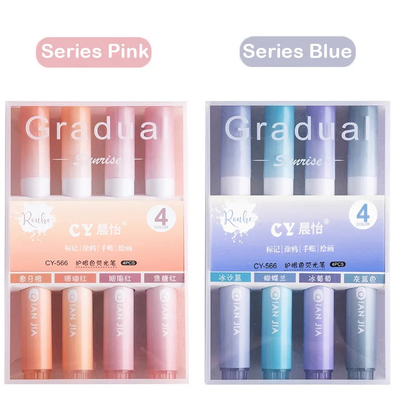 12/4 Stück Kawaii Textmarker Set mit vielseitigen Farbverläufen für Schüler