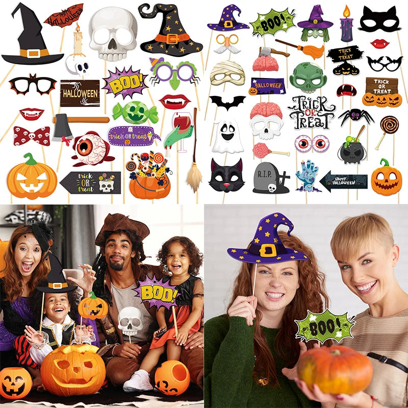 Halloween Party Photo Booth Requisiten Set mit Kürbis und Schädel Motiven