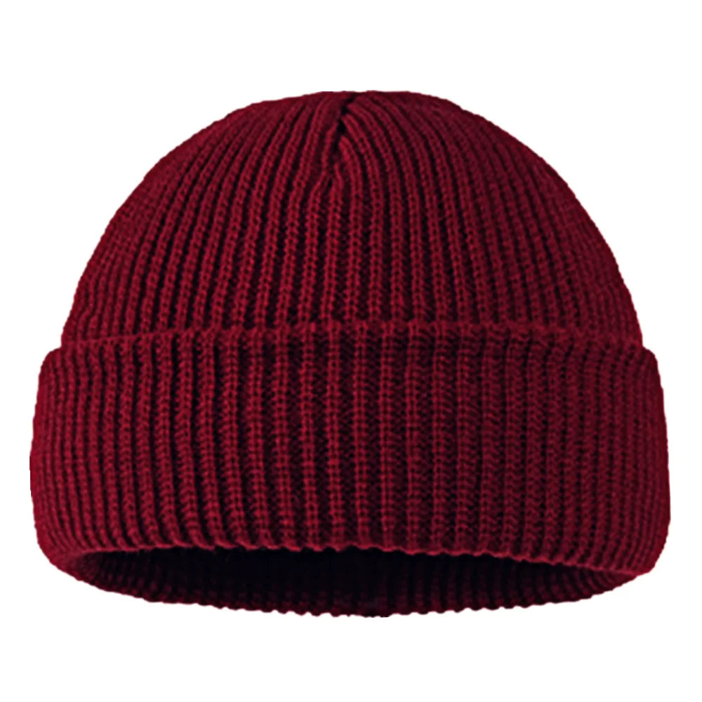 Elastische Unisex Winter Mütze Kurz Gestrickt Warm Beanie Kappe Erwachsene