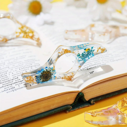 Elegante Buchseitenhalter aus Harz mit getrockneten Blumen für Leser
