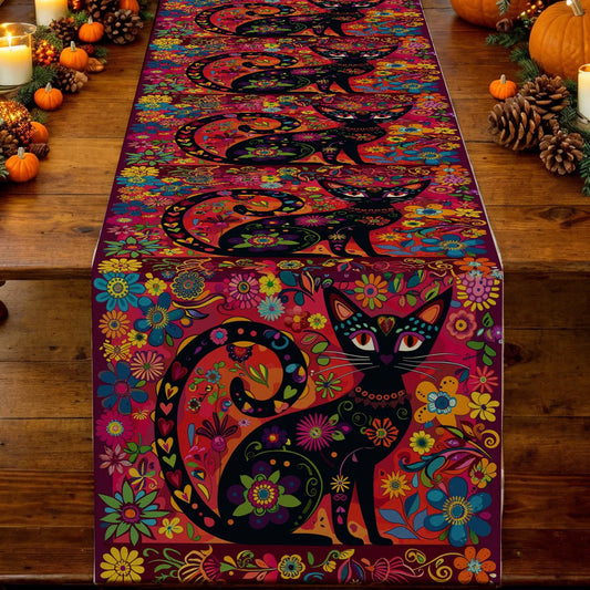Böhmischer Tischläufer Katzen Blumen Langlebig Küche Esszimmer Party Deko