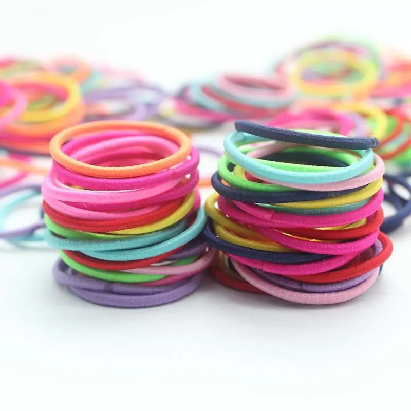 100 bunte elastische Haarbänder für Kinder – 100er Set in Bonbonfarben