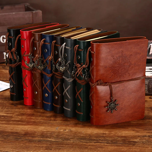 Kleines Retro-Notizbuch mit Leder-Einband - austauschbaren Kraftpapier-Blöcken