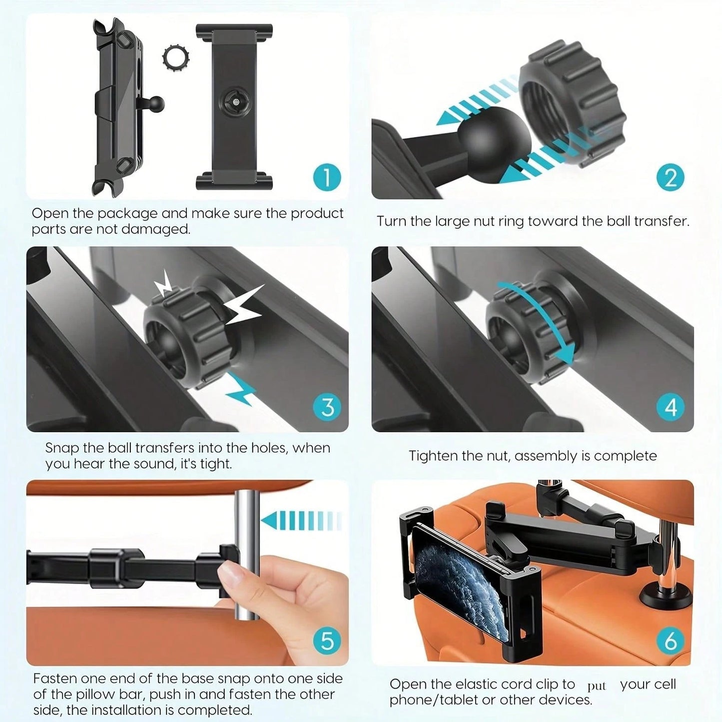 Flexible Auto-Tablet-Halterung 360° drehbar für 4,7–12,9 Zoll – stabil - sicher